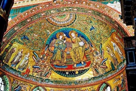 Mosacio del ábside, Coronación de la Virgen, en la Basílica de Santa María la Mayor