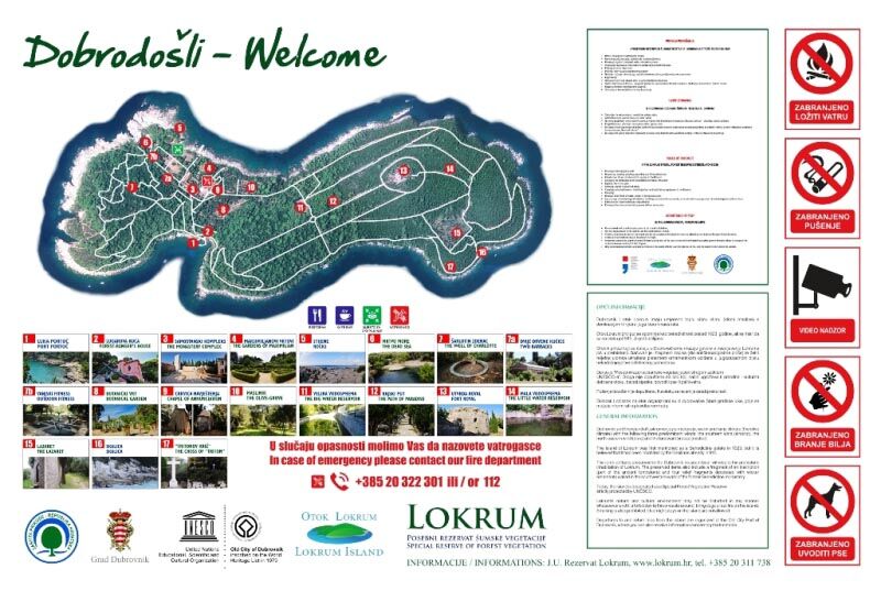 Mapa de la isla de Lokrum
