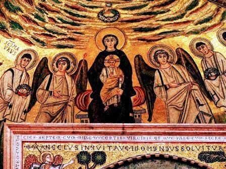 Mosaico de la Virgen María con el niño y los ángeles en la Basílica Eufrásica dePorec